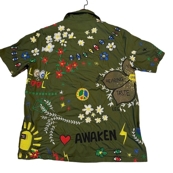 Adidas X Pharrell Williams camp embroidered cotton button up shirt - Picture 3 of 16